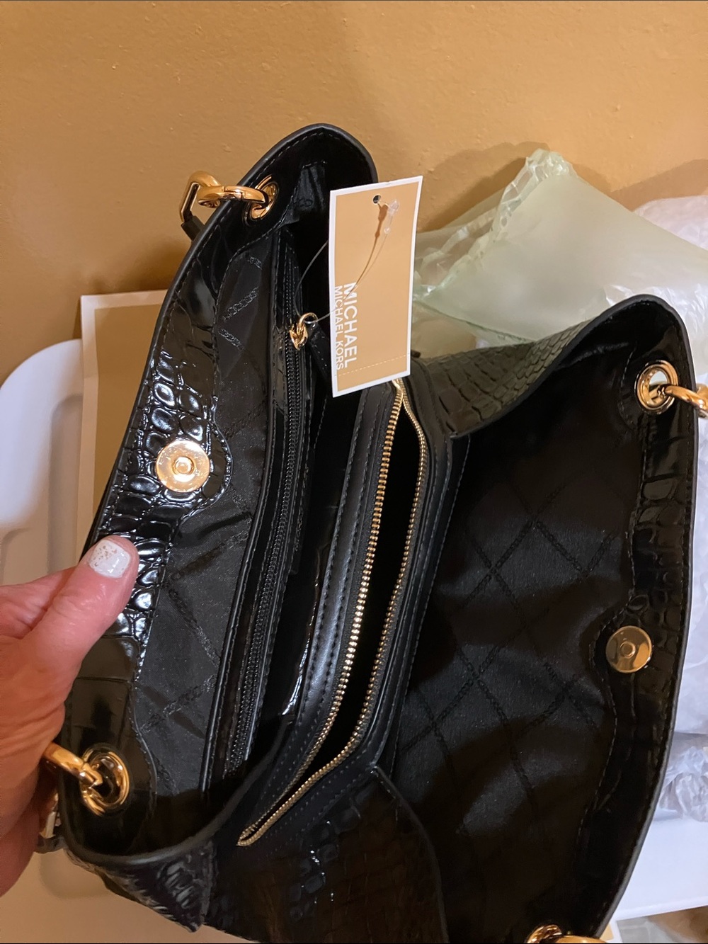 Michael Kors Kensington Lg Shldr Tote Black Croc-Embossed Leather - Picture 11 of 14